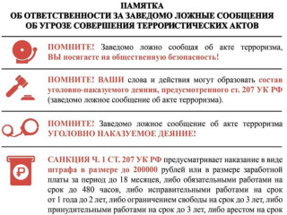 памятка об уголовной ответственности за ложный звонок о теракте - фото - 1